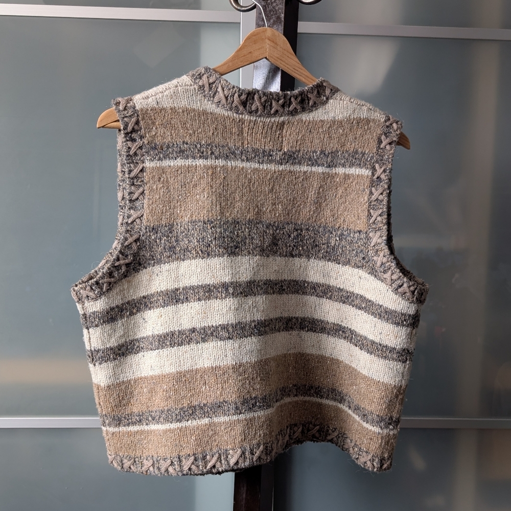 📼 Vintage RD L'equipe Tan, Cream & Gray Wool-blend Vest - Large - Picture 9 of 9